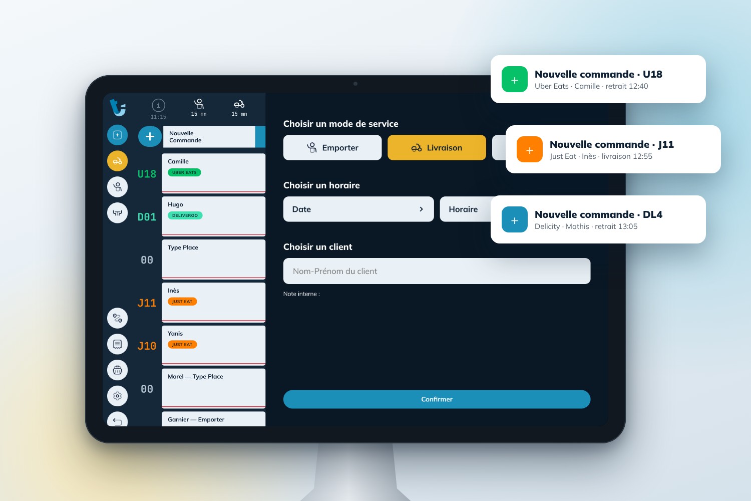 Caisse Tick'eat sur tablette affichant dans une seule liste les commandes reçues des plateformes de livraison